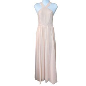 Lulus Air of Romance Peach Georgette Halter Bodice Lined Maxi Formal Gown Small